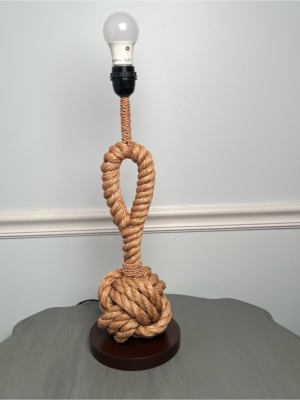 Natural Rope knot table lamp. Coastal beach, Western or MCM style.